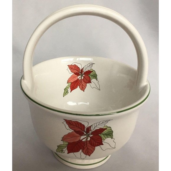 Block Bernardo Poinsettia Handle Basket Ceramic Goertzen Portugal Watercolors - Picture 4 of 10